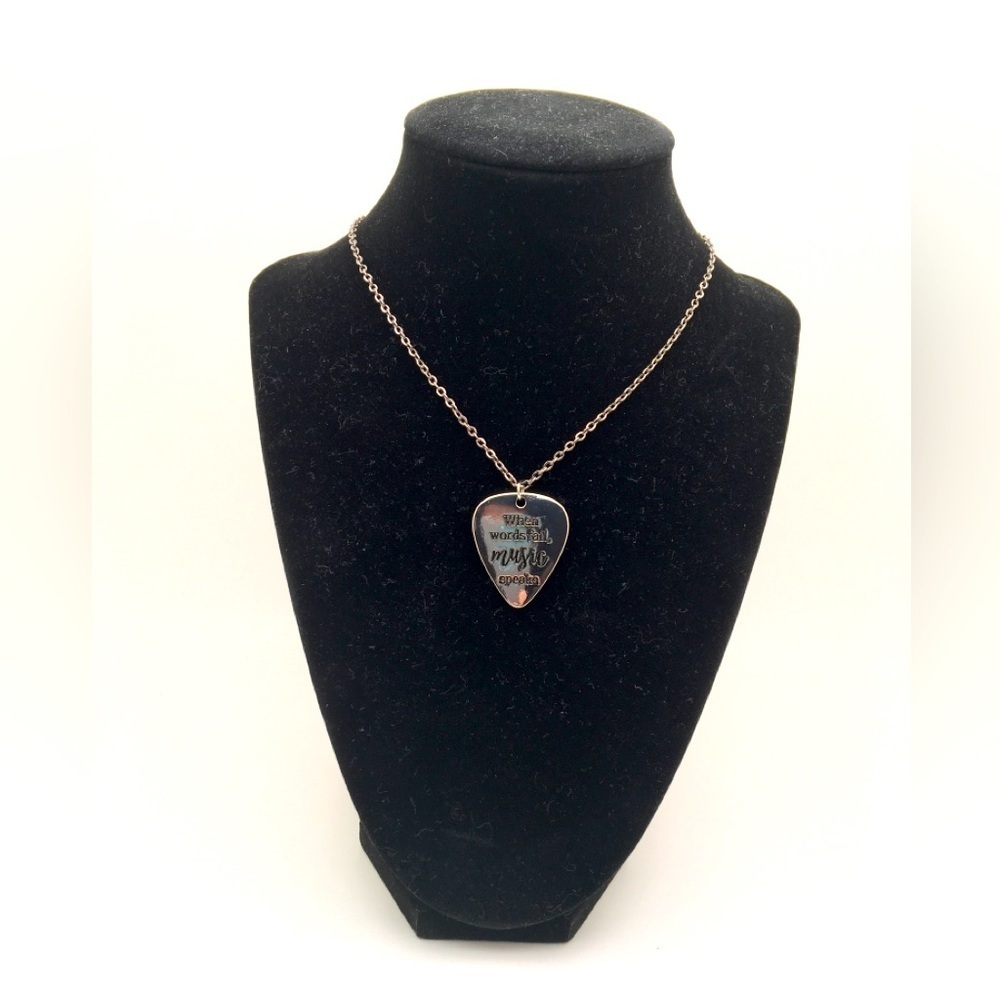 Stainless Steel Guitar Pick Charm Necklace 18" - Picture 5 of 5